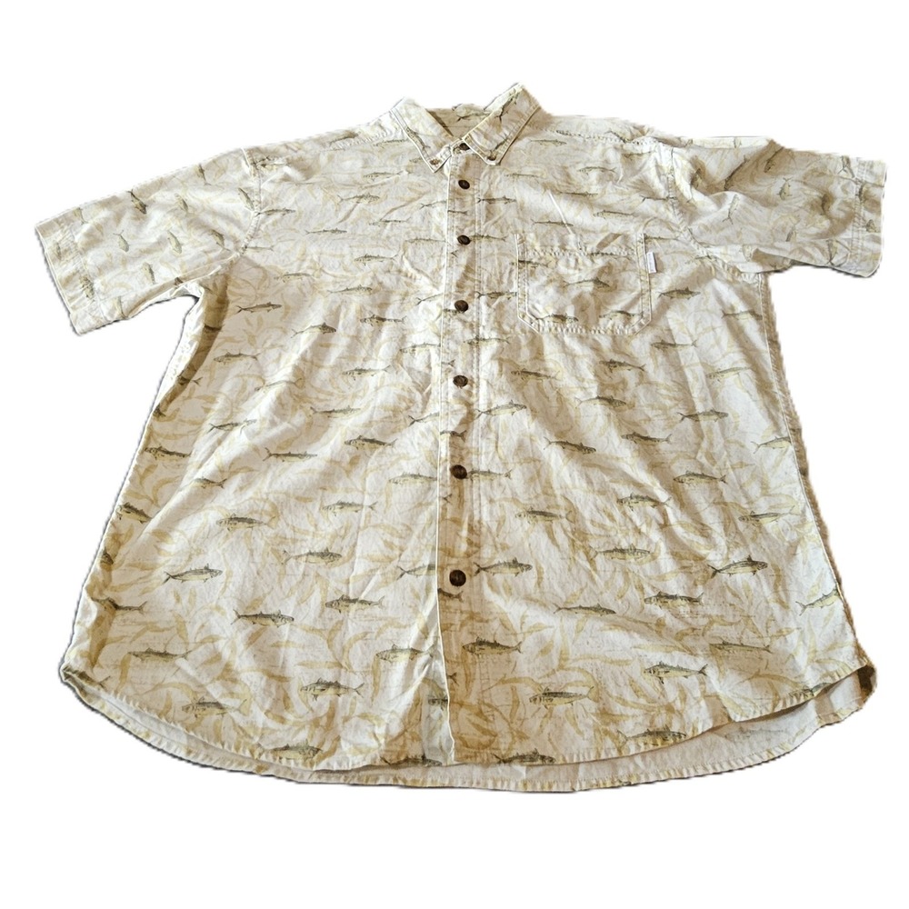 Woolrich Mens SZ XXL Fish Short Sleeve Button Up Shirt